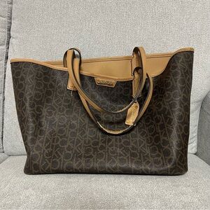 Reversible Calvin Klein Dark Brown Tote with Tan Trim